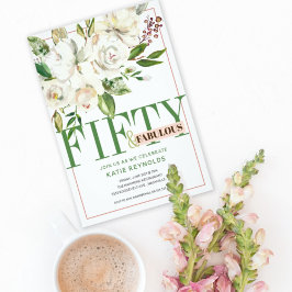 Convite 50 e Fabuloso Aniversário Branco Floral