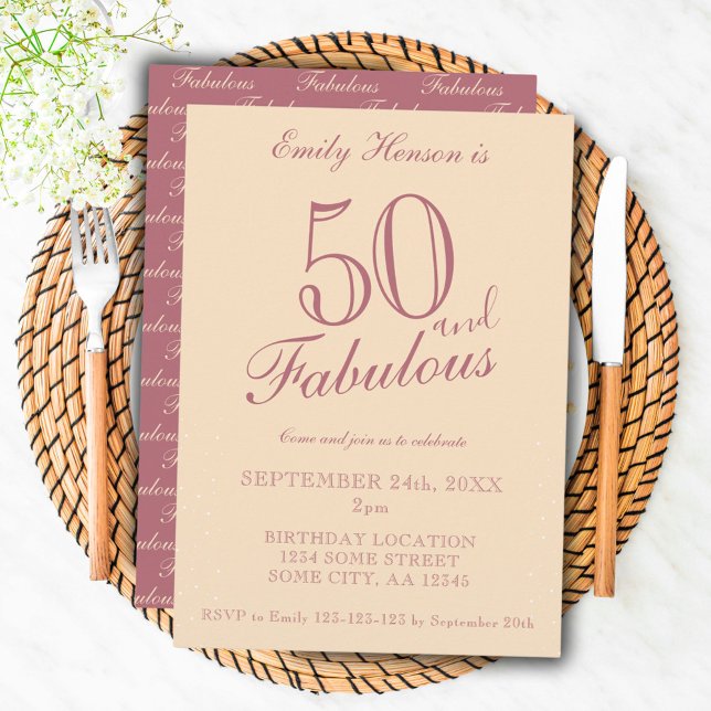 Convite 50 e Fabuloso Aniversário com Letra Elegante (Criador carregado)
