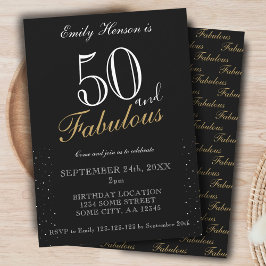 Convite 50 e Fabuloso Aniversário com Letra Elegante Preta
