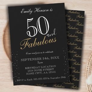 Convite 50 e Fabuloso Aniversário com Letra Elegante Preta