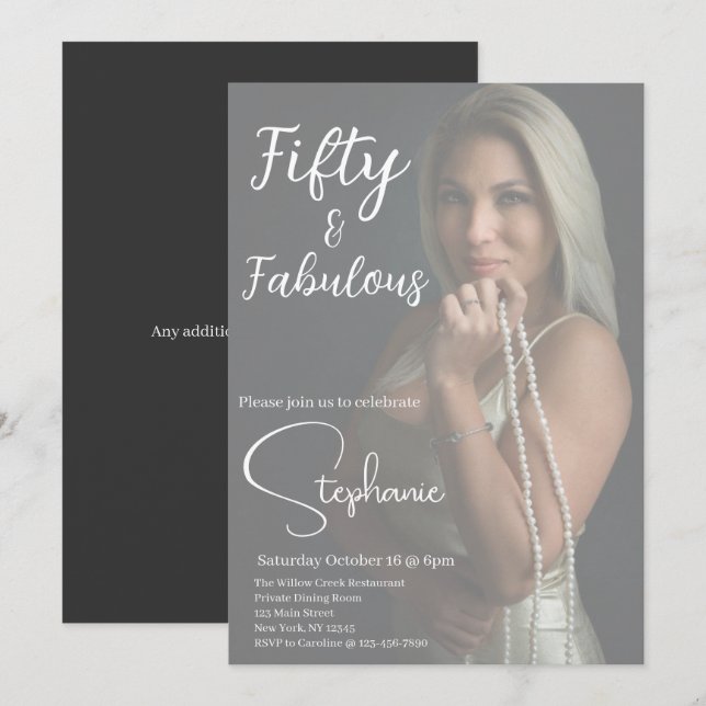 Convite 50 e Fabuloso | Aniversário de 50 anos Festa Branc (Frente/Verso)