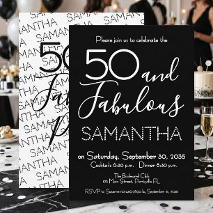 Convite 50 e Fabuloso Aniversário de 50 anos Festa Preto E