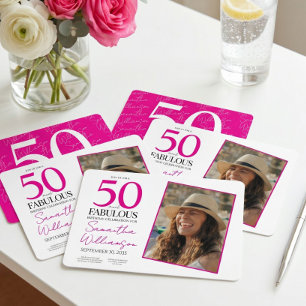 Convite 50 e Fabuloso Aniversário de 50 anos Festa Rosa