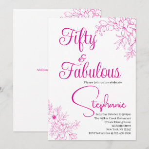 Convite 50 e Fabuloso Aniversário de 50 anos Rosa