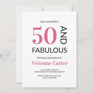 Convite 50 e Fabuloso Aniversário de 50 anos Rosa