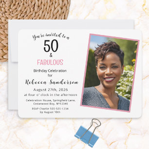Convite 50 e Fabuloso Aniversário de 50 anos Rosa