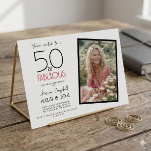 Convite 50 e Fabuloso Aniversário de 50 anos Rosa Festa de