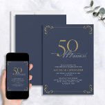 Convite 50 e Fabuloso Aniversário de Caligrafia Azul e Dou<br><div class="desc">É seu aniversário especial de 50 anos, e é hora de comemorar! Você quer jogar o melhor baluarte na cidade? Certifique-se de que comece com o maior estilo com este 50 e Fabuloso Convite de Aniversário para Caligrafia Azul e Dourada. Certamente dará o tom para uma celebração glamourosa. Este belo...</div>