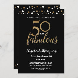 Convite 50 e fabuloso aniversário de Confetti Dourado e Ne