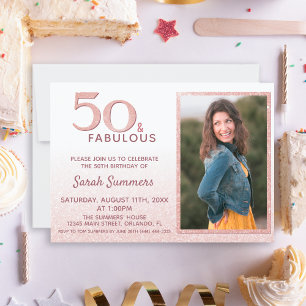 Convite 50 e Fabuloso Aniversário de Elegante Glitter Dou