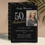 Convite 50 e Fabuloso Aniversário de Foto Negra Elegante<br><div class="desc">50 e Fabuloso Convite de Aniversário de Foto Negra Elegante. Convite de aniversário preto elegante. O padrão fabuloso está do lado de trás. Adicione sua foto e personalize o texto no convite. Excelente para a 50ª festa de aniversário de uma mulher.</div>