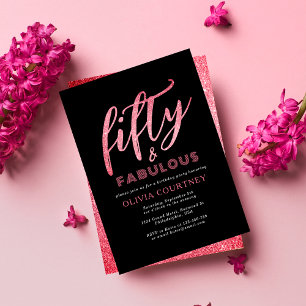 Convite 50 e Fabuloso Aniversário de Lantera Negra e Rosa