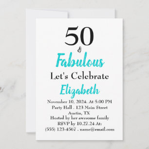 Convite 50 e Fabuloso aniversário de turquesa