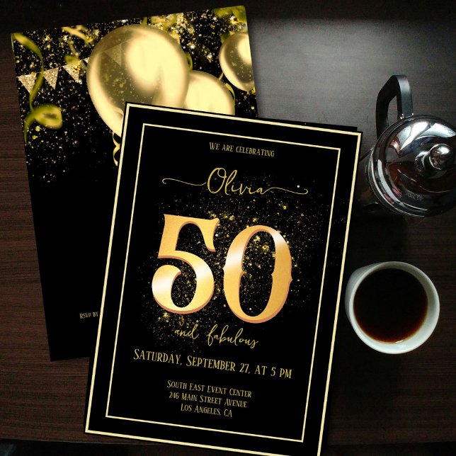 Convite 50 e Fabuloso Aniversário Dourado com Espumantes (Criador carregado)