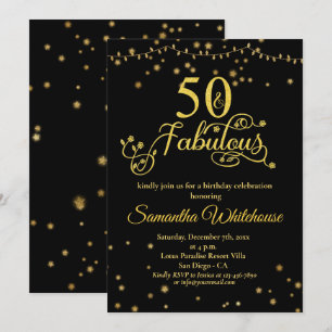 Convite 50 e Fabuloso    Aniversário Glitter Negro Dourad