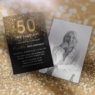 Convite 50 e Fabuloso Aniversário Preto e Dourado