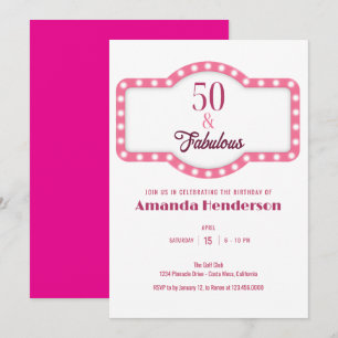 Convite 50 e Fabuloso aniversário rosa