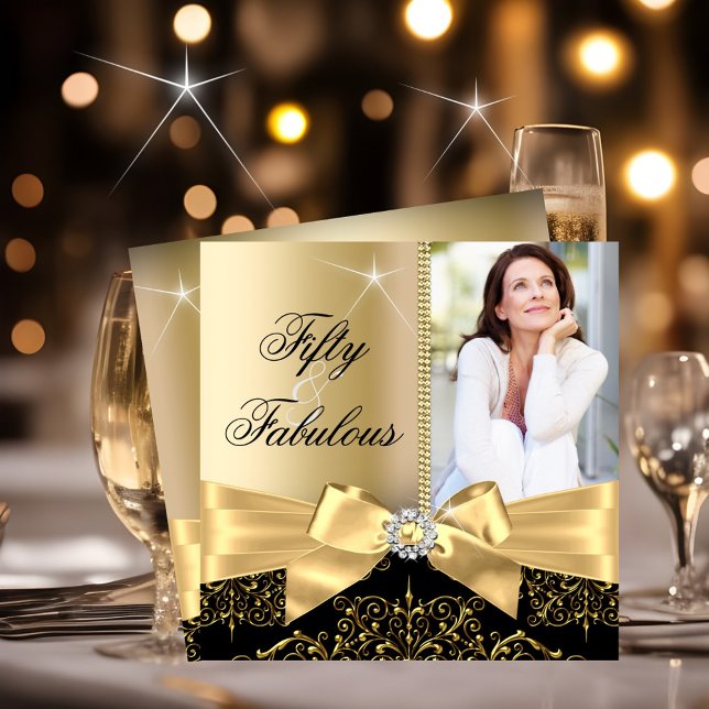 Convite 50 e fabuloso Arco preto Dourado fotográfico 50º a (Criador carregado)