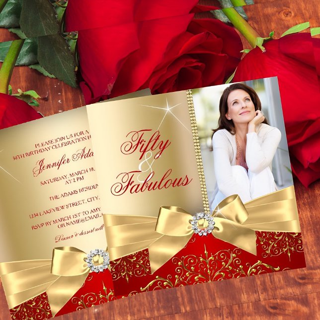 Convite 50 e Fabuloso Arco Vermelho Dourado Foto 50º anive (Criador carregado)