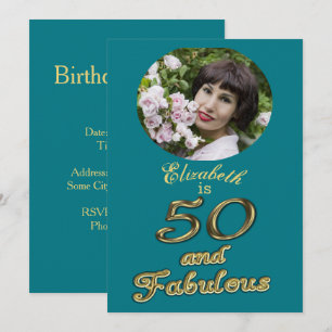 Convite 50 e Fabuloso Azul Azul Azul Dourado de aniversári