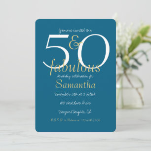 Convite 50 e Fabuloso Azul Dourado 50º Aniversário