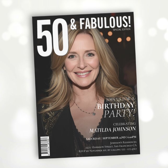 Convite 50 e Fabuloso Cobrir de Revista 50º Aniversário (50 and Fabulous Magazine Cover 50th Birthday Invitation)