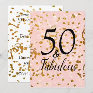 Convite 50 e Fabuloso Confetti Dourado Rosa e Festa de ani