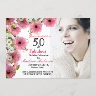 Convite 50 e Fabuloso cor-de-rosa   50º aniversário da fot
