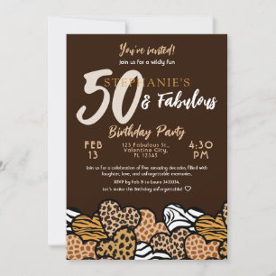 Convite 50 e Fabuloso Corações Marrons Selvagens Cinquenta