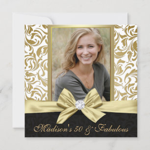 Convite 50 e Fabuloso damasco branco de ouro 50. Aniversá