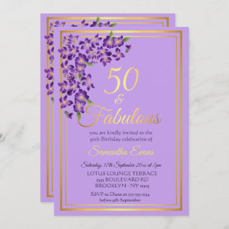 Convite 50 e Fabuloso Dourado Violet 50º aniversário