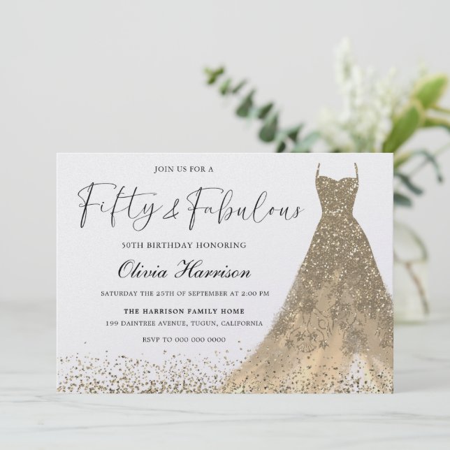 Convite 50 e fabuloso e Dourado palhaço, 50º aniversário (Em pé/Frente)