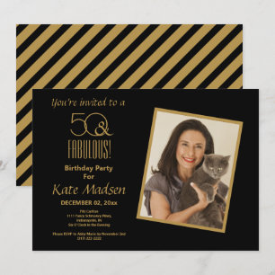 Convite 50 E FABULOSO! Festa de aniversário 50 Preta e Do