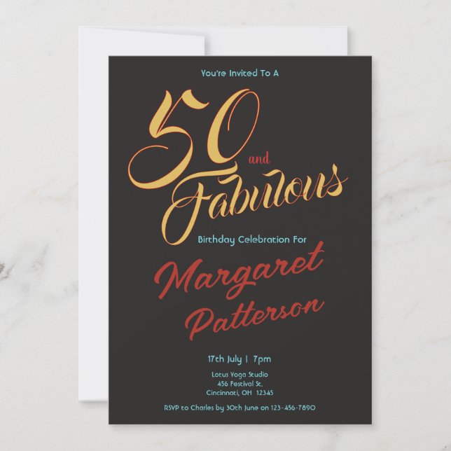 Convite 50 e Fabuloso | Festa de Aniversário de 50 anos (Frente)