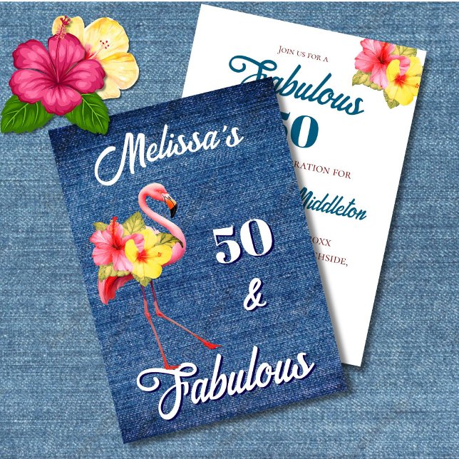 Convite 50 e Fabuloso Flamingo Birthday Tropical (Criador carregado)