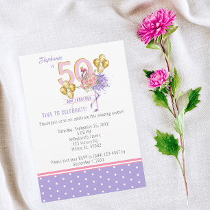 Convite 50 e Fabuloso Flamingo Floral Cor-de-Rosa, Anivers