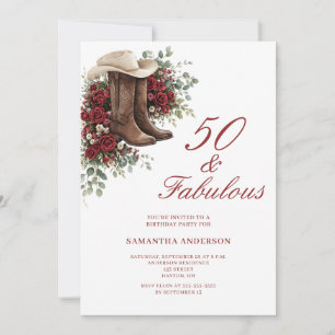 Convite 50 e Fabuloso Floral Western Aniversário de 50 ano