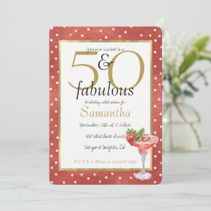 Convite 50 e Fabuloso Glam Dourado Vermelho Pontos Brancos
