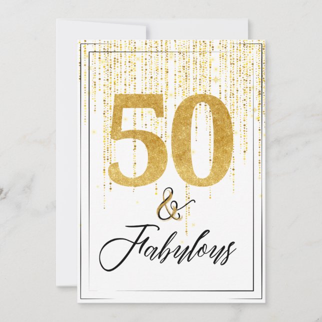 Convite 50 e Fabuloso no aniversário Dourado da Glitter (Frente)