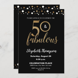 Convite 50 e fabuloso Noite Dourado e Confetti Negro