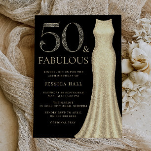Convite 50 e Fabuloso Ouro Sparkle Dress 50º aniversário