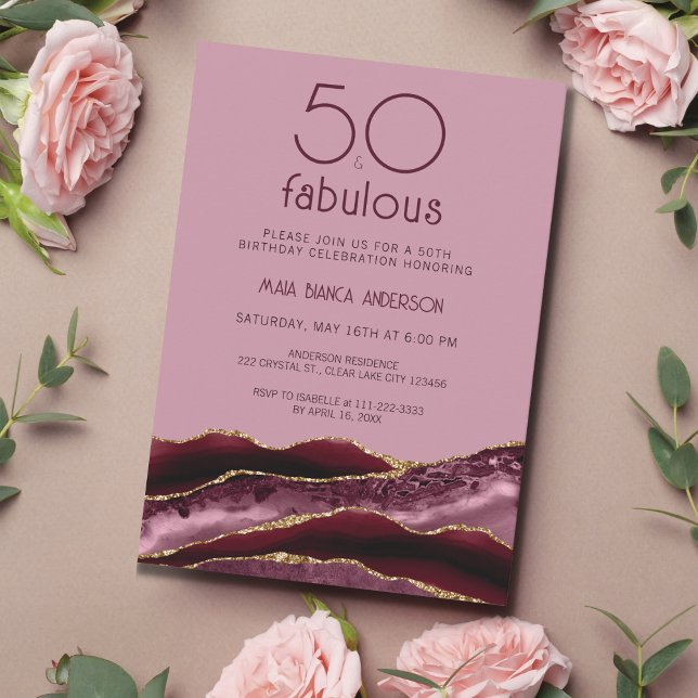 Convite 50 e Fabuloso Pink Ágata 50º Aniversário  (Criador carregado)
