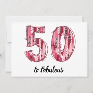 Convite 50 e Fabuloso Pink e Leopard Brush Strokes