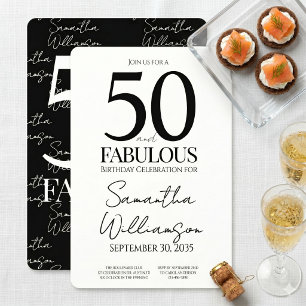 Convite 50 e Fabuloso Preto 50º Aniversário Elegante