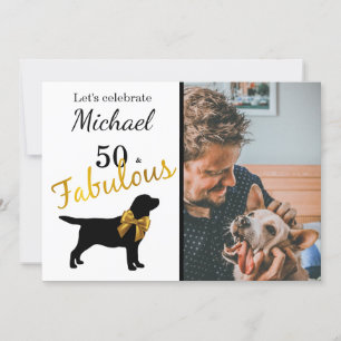 Convite 50 e fabuloso - Preto e Dourado - Cachorro Preto d