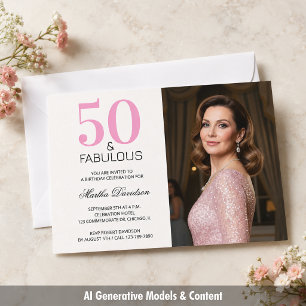 Convite 50 e Fabuloso Rosa Aniversário de 50 anos