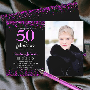 Convite 50 e fabuloso rosa confete em preto aniversario