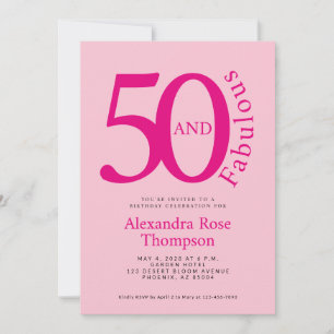 Convite 50 e Fabuloso Rosa Coral Aniversário de 50 anos
