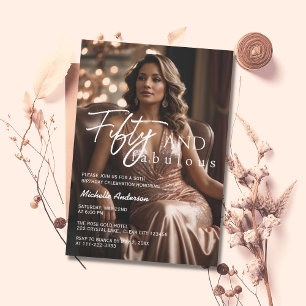 Convite 50 e Fabuloso Rosa de Foto Dourado 50. Aniversário