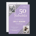 Convite 50 e Fabuloso Silver Glitter 2 Foto Aniversário<br><div class="desc">Purple 50 e Fabuloso Convite de festas Surpresa de Silver Glitter 2 Foto 50th Birthday. O moderno e elegante convite de aniversário para ela. Adicione suas fotos - você pode usar uma foto antiga e nova. Você pode mudar todo o texto.</div>